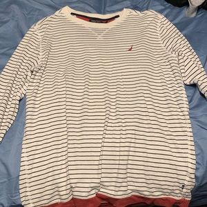 Nautica black and white striped long sleeve with a bit of red